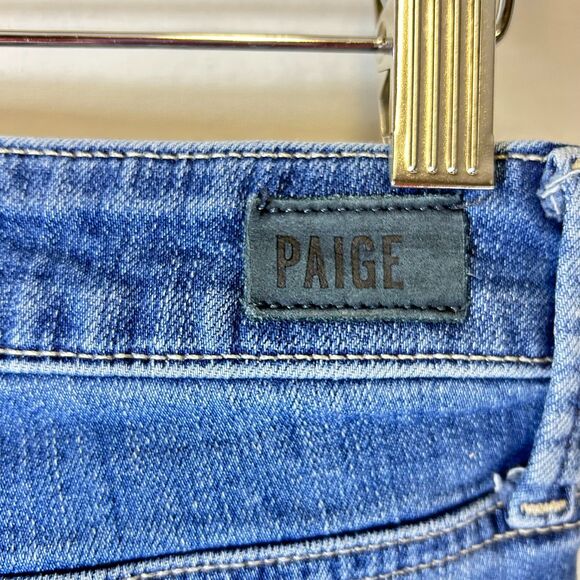Paige Hoxton Blue Medium Wash Mid Rise Slim Crop Fray Hem Jeans Size 29 - Picture 9 of 15